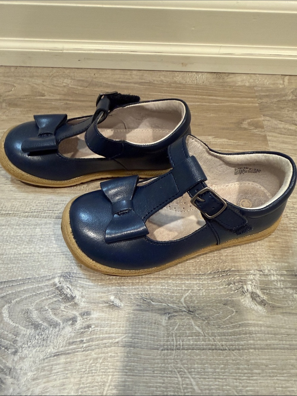 L'Amour Navy T-Strap Bow Dress Shoes for Kids - Picture 4 of 6